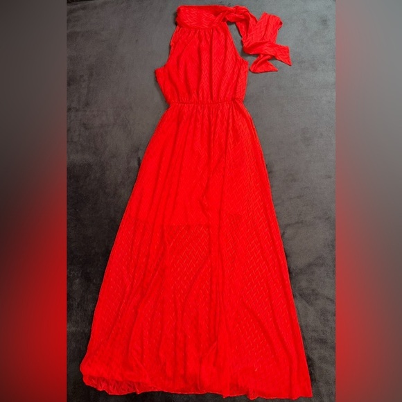 Sachin + Bibi NWT Anthropologie Size 0 Orange Cecelia Tie Neck Maxi Dress - Picture 3 of 11